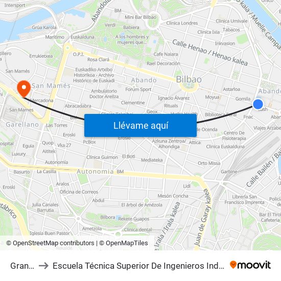 Gran Vía 8 to Escuela Técnica Superior De Ingenieros Industriales De Bilbao - Edificio C map