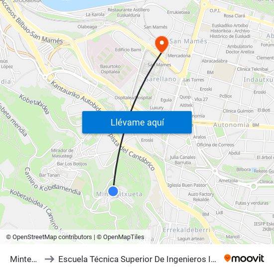 Mintegitxueta to Escuela Técnica Superior De Ingenieros Industriales De Bilbao - Edificio C map