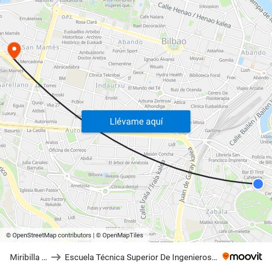 Miribilla / Escuela to Escuela Técnica Superior De Ingenieros Industriales De Bilbao - Edificio C map