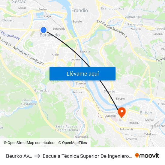 Beurko Av. Miranda 2 to Escuela Técnica Superior De Ingenieros Industriales De Bilbao - Edificio C map