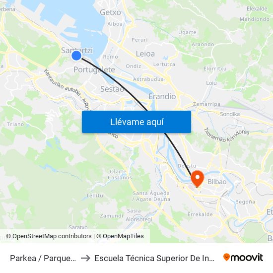 Parkea / Parque Arkupeak / Soportales to Escuela Técnica Superior De Ingenieros Industriales De Bilbao - Edificio C map
