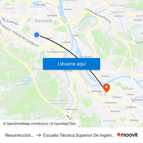 Resurrección Maria Azkue 33 to Escuela Técnica Superior De Ingenieros Industriales De Bilbao - Edificio C map
