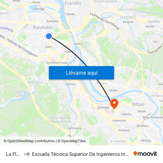 La Florida 7 to Escuela Técnica Superior De Ingenieros Industriales De Bilbao - Edificio C map