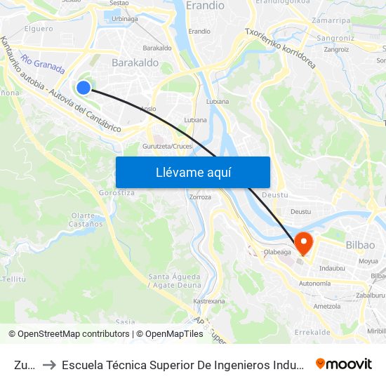 Zuloko to Escuela Técnica Superior De Ingenieros Industriales De Bilbao - Edificio C map