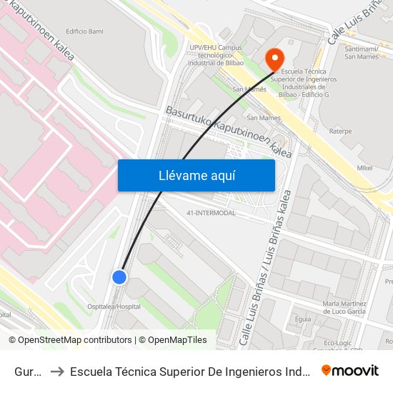 Gurtubay to Escuela Técnica Superior De Ingenieros Industriales De Bilbao - Edificio C map