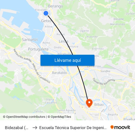 Bidezabal (Venancios) (95) to Escuela Técnica Superior De Ingenieros Industriales De Bilbao - Edificio C map