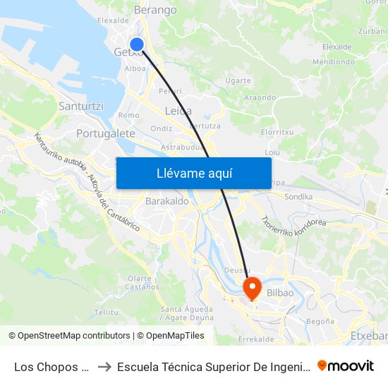 Los Chopos 93 (Getxo I) (97) to Escuela Técnica Superior De Ingenieros Industriales De Bilbao - Edificio C map