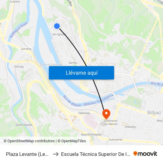 Plaza Levante (Lehendakari Aguirre 179) (162) to Escuela Técnica Superior De Ingenieros Industriales De Bilbao - Edificio C map