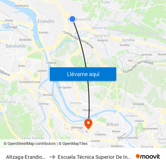 Altzaga-Erandiogoikoa (Elexalde) (227) to Escuela Técnica Superior De Ingenieros Industriales De Bilbao - Edificio C map