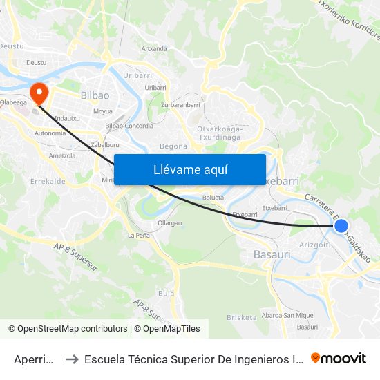 Aperribai (258) to Escuela Técnica Superior De Ingenieros Industriales De Bilbao - Edificio C map