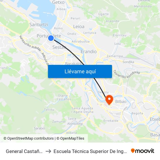 General Castaños 2 (El Cristo) (325) to Escuela Técnica Superior De Ingenieros Industriales De Bilbao - Edificio C map