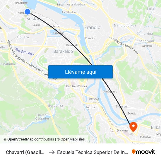 Chavarri (Gasolindegia/Gasolinera) (338) to Escuela Técnica Superior De Ingenieros Industriales De Bilbao - Edificio C map