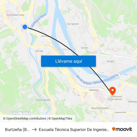 Burtzeña (Batzokia) (350) to Escuela Técnica Superior De Ingenieros Industriales De Bilbao - Edificio C map