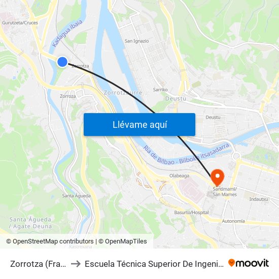 Zorrotza (Fray Juan 35) (363) to Escuela Técnica Superior De Ingenieros Industriales De Bilbao - Edificio C map