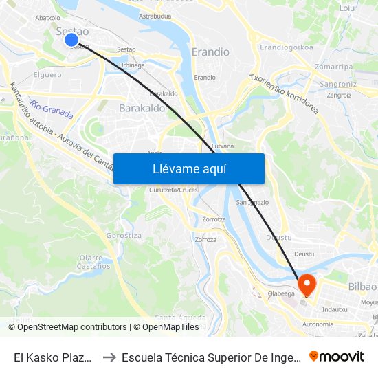 El Kasko Plaza (Las Llanas) (383) to Escuela Técnica Superior De Ingenieros Industriales De Bilbao - Edificio C map