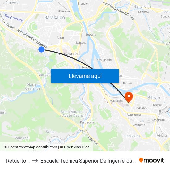 Retuerto 28 (419) to Escuela Técnica Superior De Ingenieros Industriales De Bilbao - Edificio C map