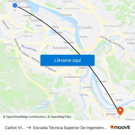 Carlos VII 18 (450) to Escuela Técnica Superior De Ingenieros Industriales De Bilbao - Edificio C map