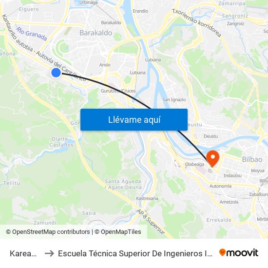 Kareaga (464) to Escuela Técnica Superior De Ingenieros Industriales De Bilbao - Edificio C map