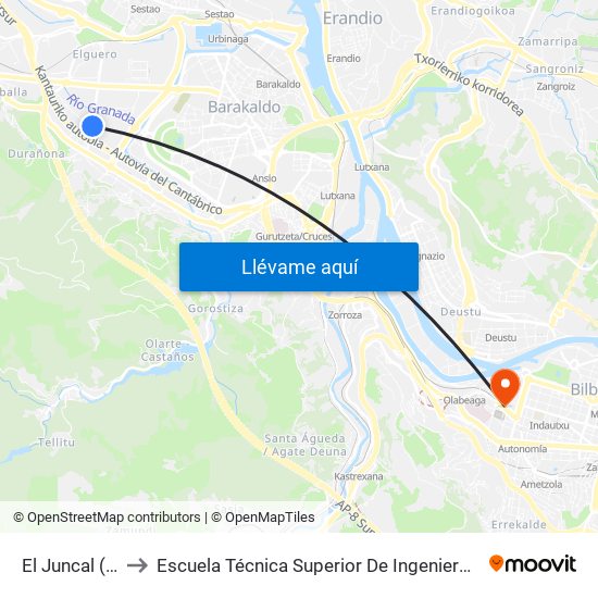 El Juncal (Ford) (669) to Escuela Técnica Superior De Ingenieros Industriales De Bilbao - Edificio C map