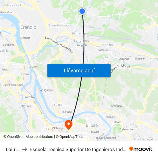 Loiu (720) to Escuela Técnica Superior De Ingenieros Industriales De Bilbao - Edificio C map