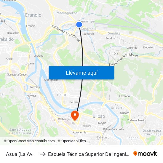 Asua (La Avanzada 9) (838) to Escuela Técnica Superior De Ingenieros Industriales De Bilbao - Edificio C map