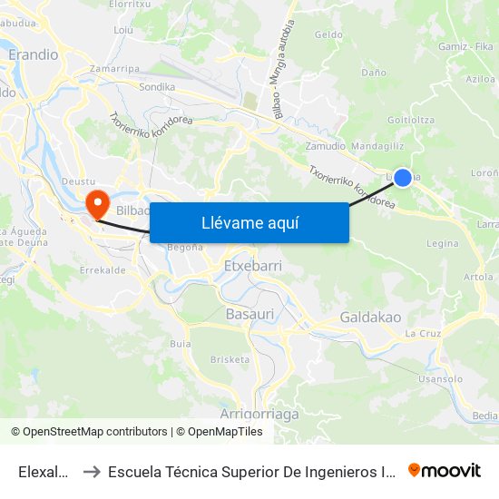 Elexalde (870) to Escuela Técnica Superior De Ingenieros Industriales De Bilbao - Edificio C map