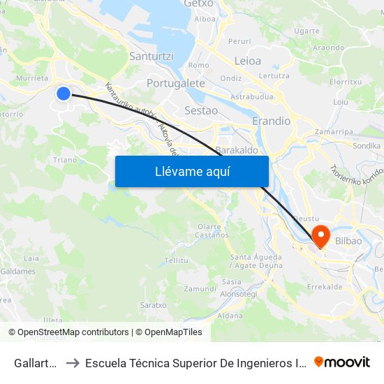 Gallarta (1181) to Escuela Técnica Superior De Ingenieros Industriales De Bilbao - Edificio C map