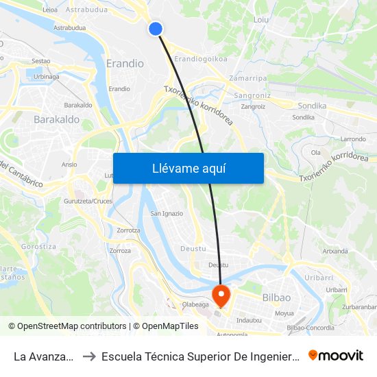 La Avanzada 26 (1456) to Escuela Técnica Superior De Ingenieros Industriales De Bilbao - Edificio C map