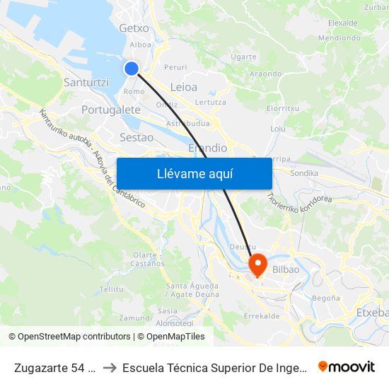 Zugazarte 54 (Triángulo) (1481) to Escuela Técnica Superior De Ingenieros Industriales De Bilbao - Edificio C map