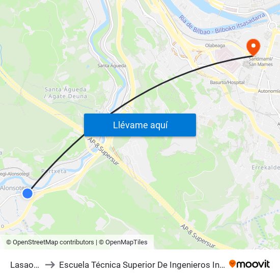 Lasao (1574) to Escuela Técnica Superior De Ingenieros Industriales De Bilbao - Edificio C map