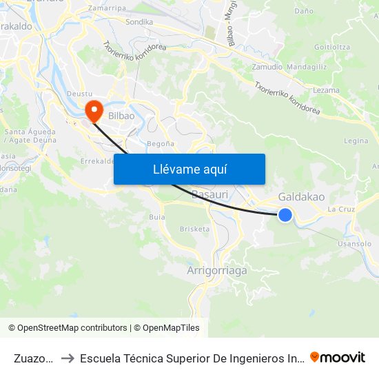Zuazo (2496) to Escuela Técnica Superior De Ingenieros Industriales De Bilbao - Edificio C map
