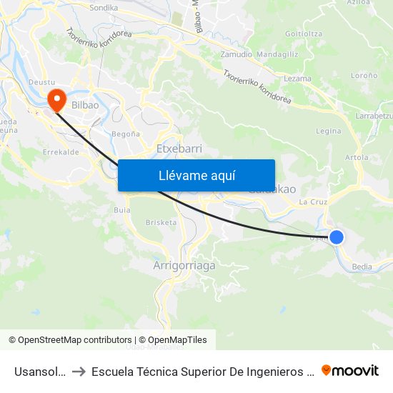 Usansolo (2642) to Escuela Técnica Superior De Ingenieros Industriales De Bilbao - Edificio C map