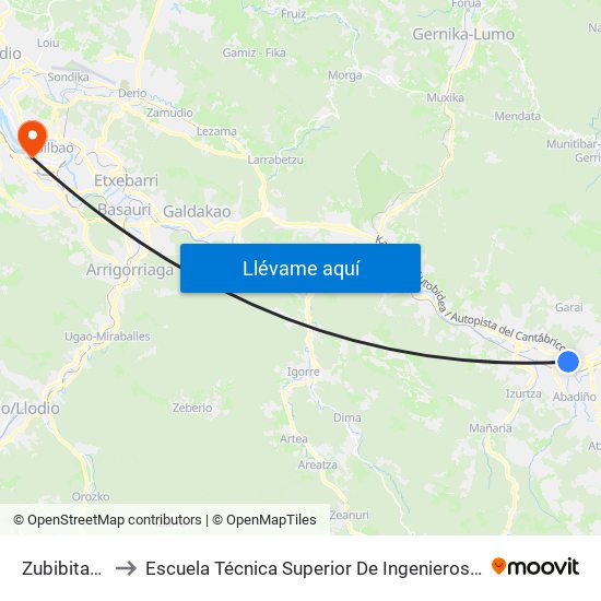 Zubibitarte (2712) to Escuela Técnica Superior De Ingenieros Industriales De Bilbao - Edificio C map