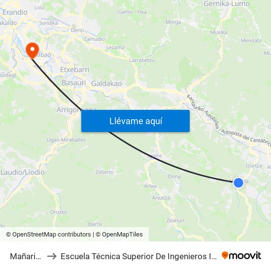 Mañaria (2722) to Escuela Técnica Superior De Ingenieros Industriales De Bilbao - Edificio C map