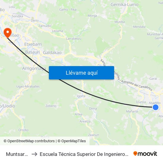 Muntsaratz (2810) to Escuela Técnica Superior De Ingenieros Industriales De Bilbao - Edificio C map