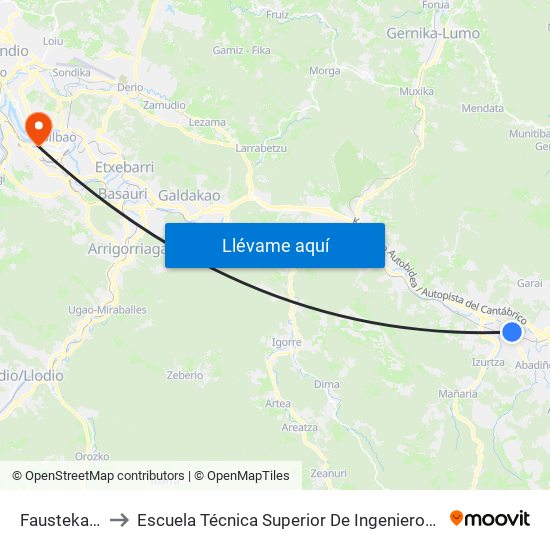 Faustekalea (2840) to Escuela Técnica Superior De Ingenieros Industriales De Bilbao - Edificio C map