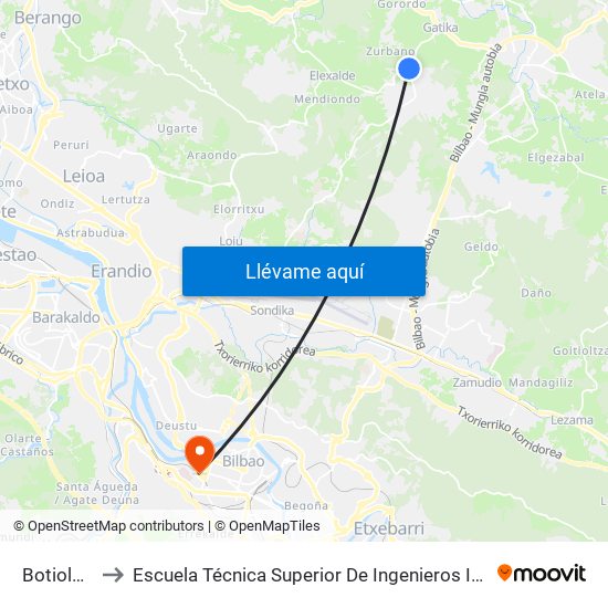 Botiola (3114) to Escuela Técnica Superior De Ingenieros Industriales De Bilbao - Edificio C map