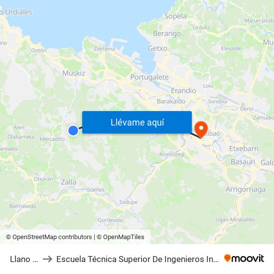 Llano (3453) to Escuela Técnica Superior De Ingenieros Industriales De Bilbao - Edificio C map