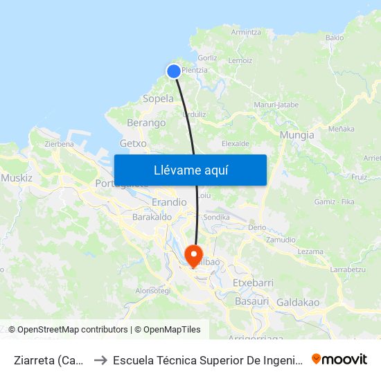 Ziarreta (Cantabrico) (4335) to Escuela Técnica Superior De Ingenieros Industriales De Bilbao - Edificio C map