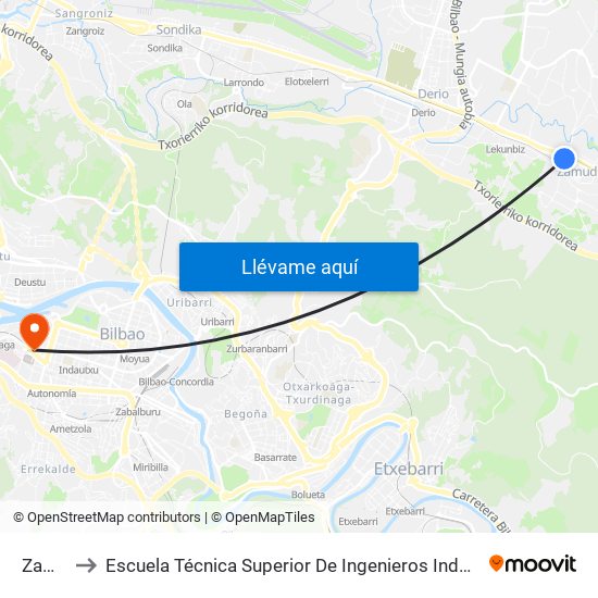 Zamudio to Escuela Técnica Superior De Ingenieros Industriales De Bilbao - Edificio C map