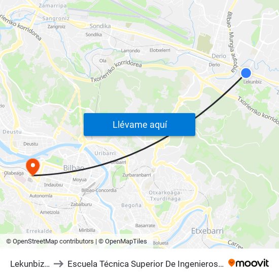 Lekunbiz-Zamudio to Escuela Técnica Superior De Ingenieros Industriales De Bilbao - Edificio C map