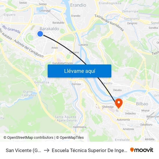 San Vicente (Gernikako Arbola 41) to Escuela Técnica Superior De Ingenieros Industriales De Bilbao - Edificio C map