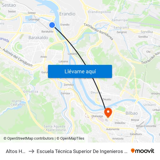 Altos Hornos 26 to Escuela Técnica Superior De Ingenieros Industriales De Bilbao - Edificio C map