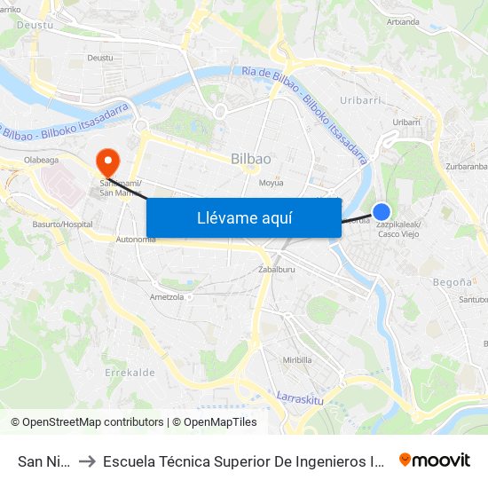 San Nicolás 4 to Escuela Técnica Superior De Ingenieros Industriales De Bilbao - Edificio C map