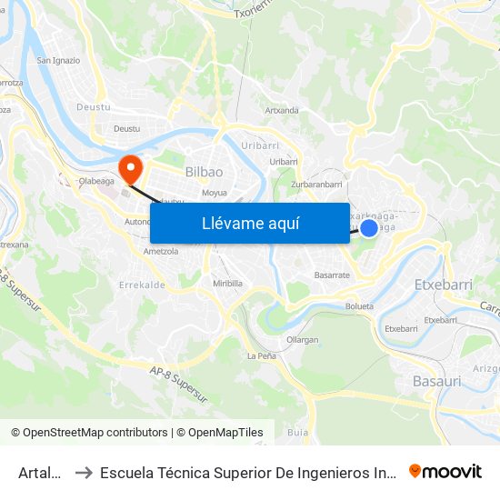 Artalandio 3 to Escuela Técnica Superior De Ingenieros Industriales De Bilbao - Edificio C map