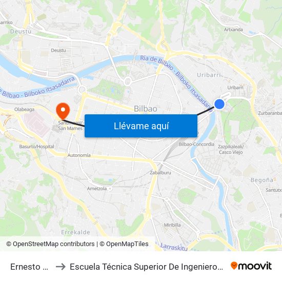 Ernesto Erkoreka 8 to Escuela Técnica Superior De Ingenieros Industriales De Bilbao - Edificio C map