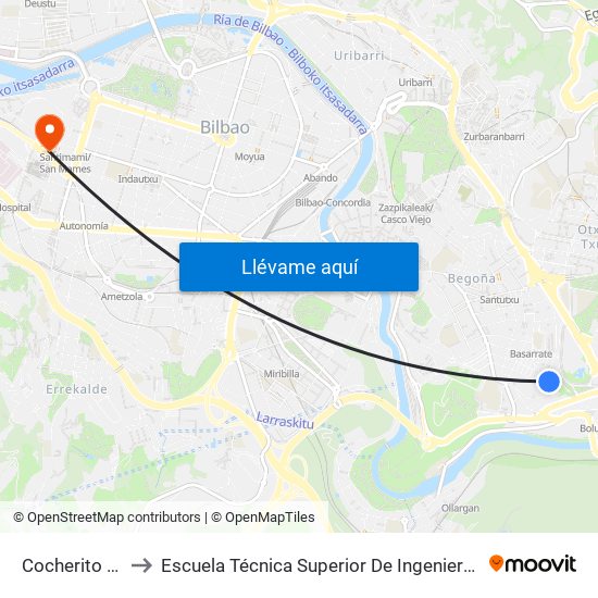 Cocherito De Bilbao 14 to Escuela Técnica Superior De Ingenieros Industriales De Bilbao - Edificio C map