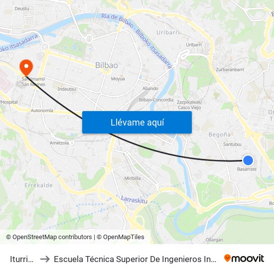 Iturriaga 58 to Escuela Técnica Superior De Ingenieros Industriales De Bilbao - Edificio C map