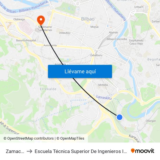 Zamacola 116 to Escuela Técnica Superior De Ingenieros Industriales De Bilbao - Edificio C map