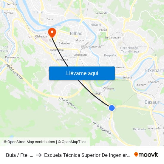 Buia / Fte. Bolintxubide to Escuela Técnica Superior De Ingenieros Industriales De Bilbao - Edificio C map